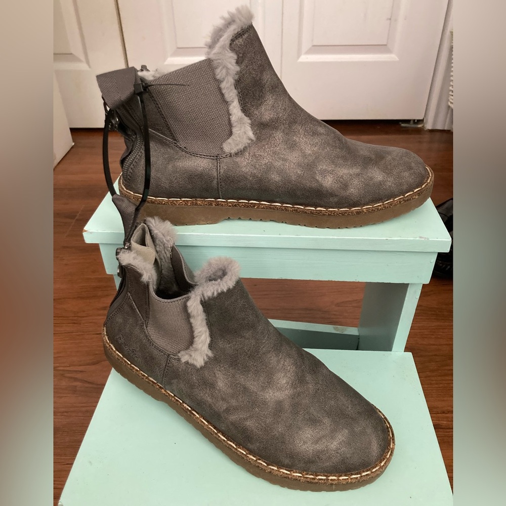 Blowfish Charcoal Fur-Trimmed Ankle Booties
